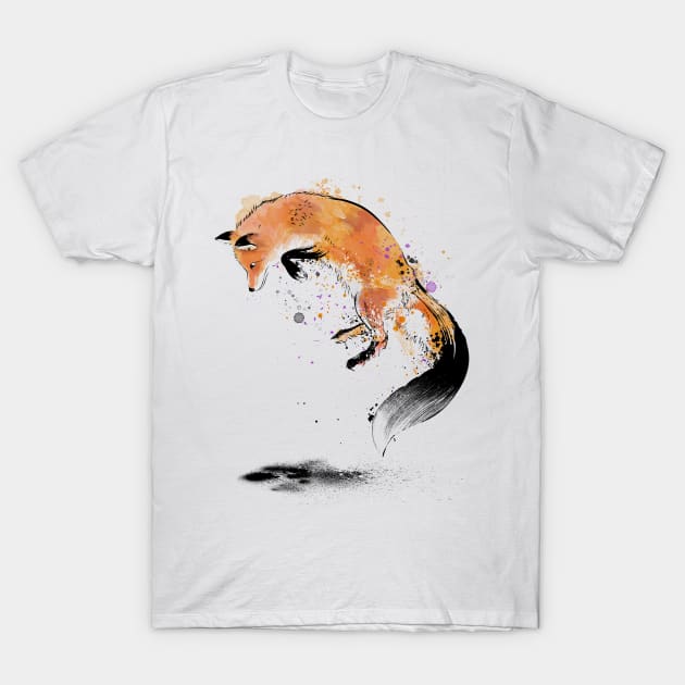 Red Fox jumping into Snow T-Shirt by DrMonekers